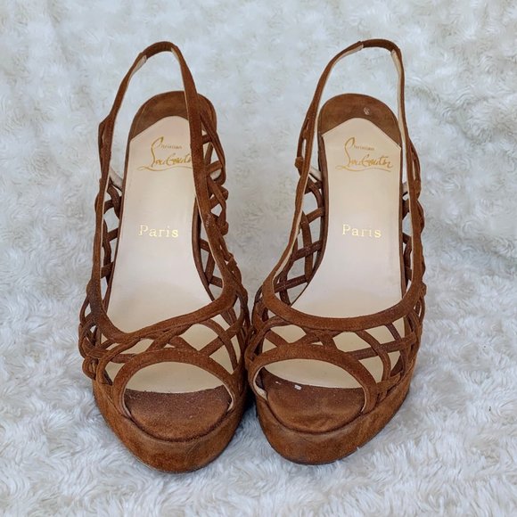 Christian Louboutin Shoes - Christian Louboutin Brown Suede Slingback Pumps